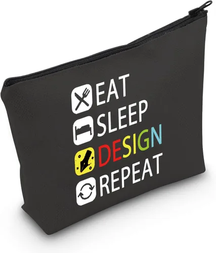 MEIKIUP Regalo de diseñador Comer Dormir Diseño Repetir Maquillaje Bolsa Regalo para Diseñador de Interiores Diseñador Gr, Design Repeat Bag Negro,