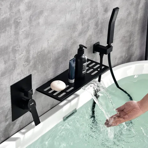 Miniatura 14 de SHAMANDA Grifo de bañera en cascada con rociador, relleno de bañera de montaje en pared con ducha de mano, grifo de bañera de una sola manija