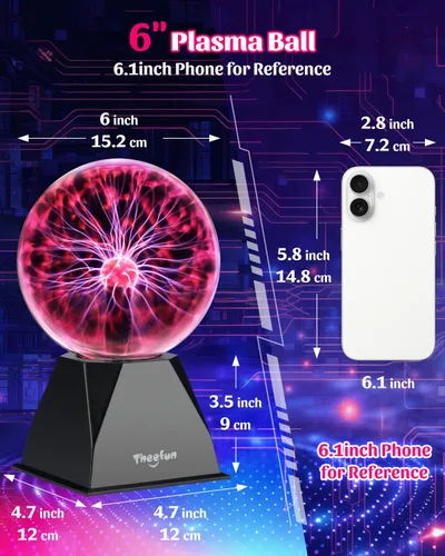 Miniatura 5 de Theefun Bola de Plasma: Verdadera Bola de 6 Pulgadas con Base de 3.5 Pulgadas, Globo de Plasma Regalos de Navidad Lámpara Sensible al Tacto y Sonido