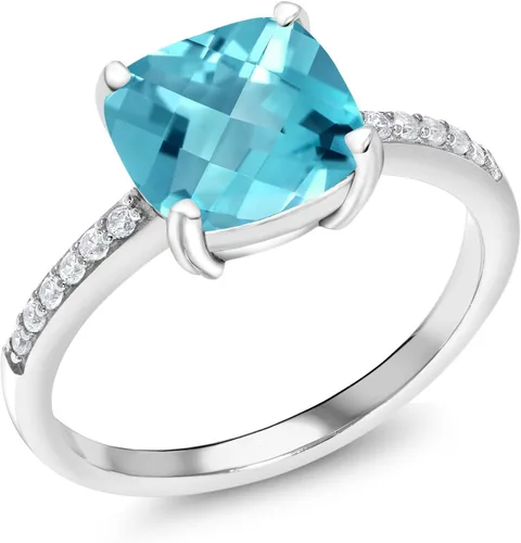 Miniatura 96 de Gem Stone King Anillo de compromiso de plata de ley 925 con piedra preciosa de corte cojín de 0.315 in Anillo de compromiso de aniversario de boda