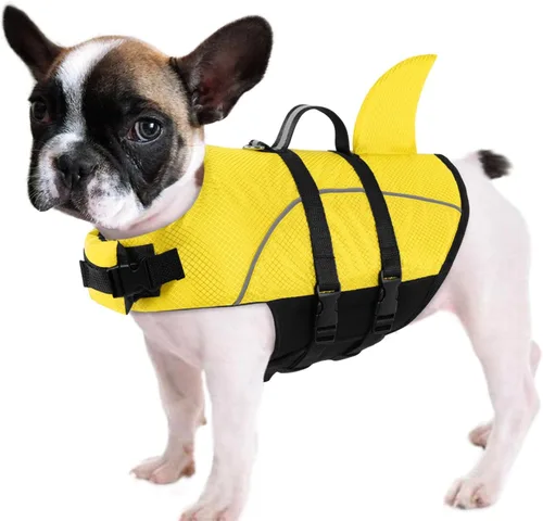 Miniatura 21 de Chaleco salvavidas para perros Ripstop, chaleco salvavidas de tiburón para perros, salvavidas de seguridad con alta flotabilidad y asa de elevación