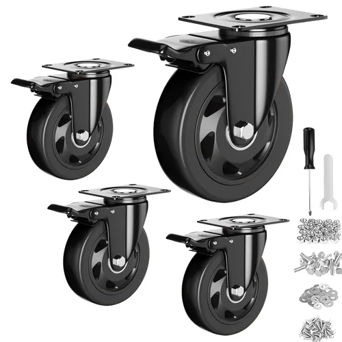Miniatura 8 de Ruedas giratorias de 4 pulgadas, juego de 4 ruedas, ruedas resistentes con freno de 2200 libras, ruedas giratorias industriales con bloqueo