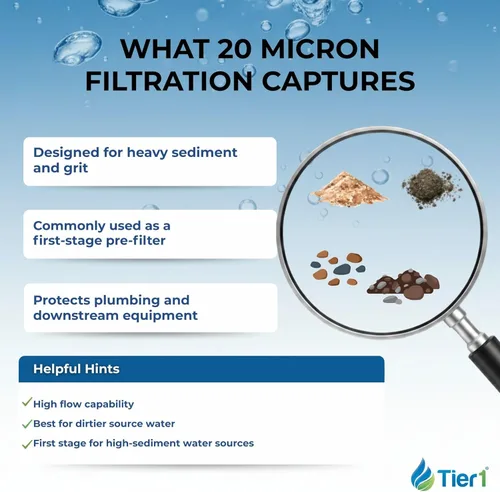 Miniatura 5 de Tier1 Filtro de agua de 20 micras de 10 x 4.5 pulgadas Cartucho de filtro de sedimentos de polipropileno enrollado para toda la casa Reemplazo
