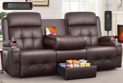 Miniatura 24 de Sofá reclinable de dos plazas, sofá reclinable de masaje de gran capacidad, silla de dos plazas para RV con espacio de almacenamiento, portavasos