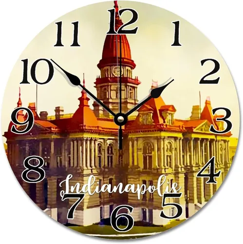 Miniatura 23 de Reloj de paisaje de Indianápolis, Indiana, Estados Unidos, reloj decorativo de viaje, funciona con pilas, 9 pulgadas, silencioso, retro, decoración