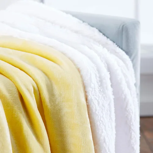 Miniatura 3 de Manta Sherpa súper suave, reversible, ultra lujosa, manta de felpa, 102 x 90 pulgadas, amarillo/blanco