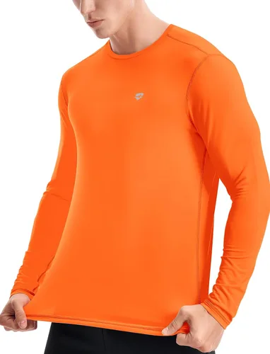Miniatura 3 de Zengjo Camiseta de capa base para hombre, manga larga, atlética, para correr, ligera