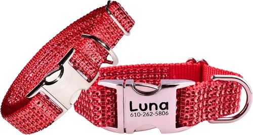 Miniatura 20 de Collar de perro con diamantes de imitación, hebilla grabada y opciones de correa, collares de perro brillantes a la moda, joyas brillantes