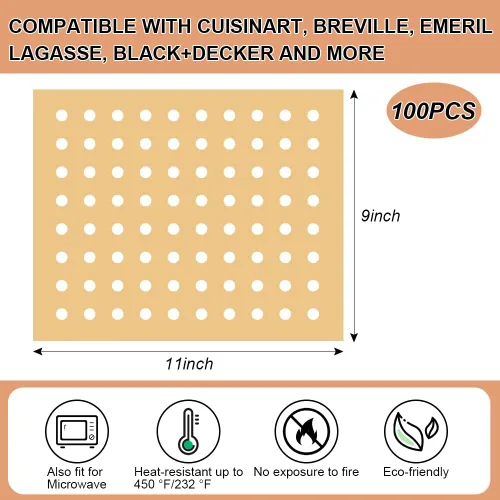 Miniatura 2 de BYKITCHEN Forro para horno para freidora de aire, 9 x 11 pulgadas, papel pergamino rectangular sin blanquear, compatible con Cuisinart, Breville