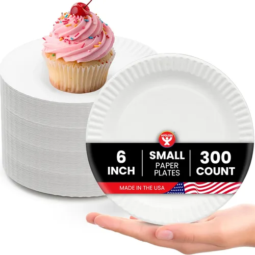 Miniatura 8 de Hygloss Platos de Papel Pequeños a Granel de 6 Pulgadas - Platos de Postre Desechables para Fiestas, Pasteles, Aperitivos, Bocadillos, Vajilla