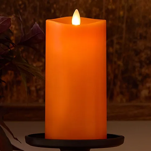 Luminara Vela LED parpadeante sin llama, funciona con pilas con función de temporizador, pilar naranja rojizo de 3 x 6.5 pulgadas, cera real, sin