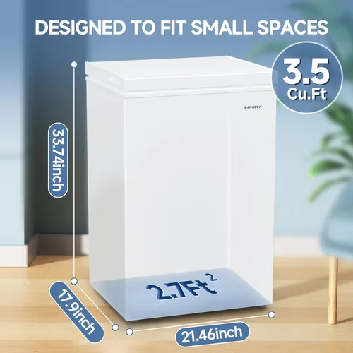 Miniatura 2 de BANGSON - Congelador horizontal de 3.5 pies cúbicos con cesta removible, congelador profundo ajustable para el hogar/dormitorios/apartamento/oficina