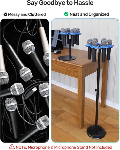 Miniatura 3 de Soporte para micrófono múltiple de hasta 6 micrófonos, soporte de micrófono de aluminio para micrófonos inalámbricos e inalámbricos, se monta