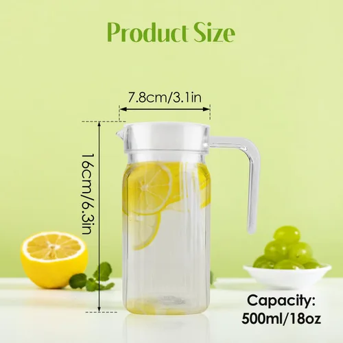 Miniatura 2 de Jarra acrílica de 16.9 fl oz/18 onzas, jarra de agua transparente con tapa, jarra de jugo irrompible, botella de agua fría para jugo casero, té