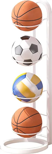 Miniatura 4 de Estante de almacenamiento para pelotas de baloncesto, organizador de almacenamiento de bolas de cubo de 4 niveles para interiores, soporte