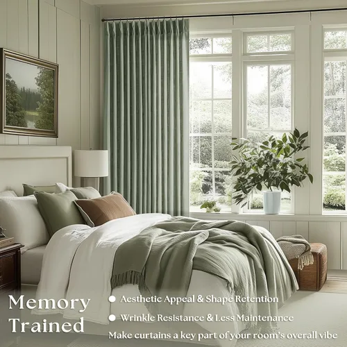 Miniatura 96 de Cortinas de lino natural con pliegues fruncidos de 120 pulgadas de largo para sala de estar, cortinas plisadas con ganchos y lengüeta trasera