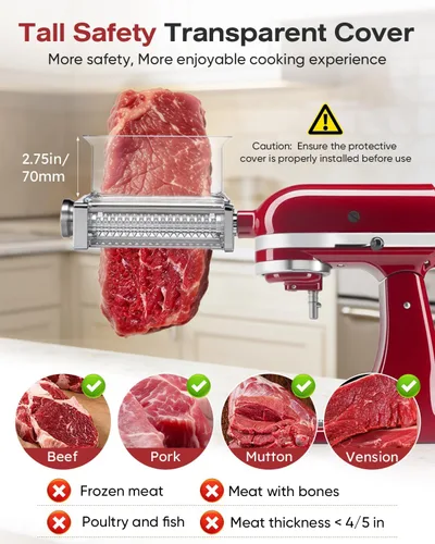 Miniatura 5 de Accesorio ablandador de carne ajustable para batidoras de pie KitchenAid, 3 ajustes de grosor con rueda de metal ancha y herramienta ablandadora