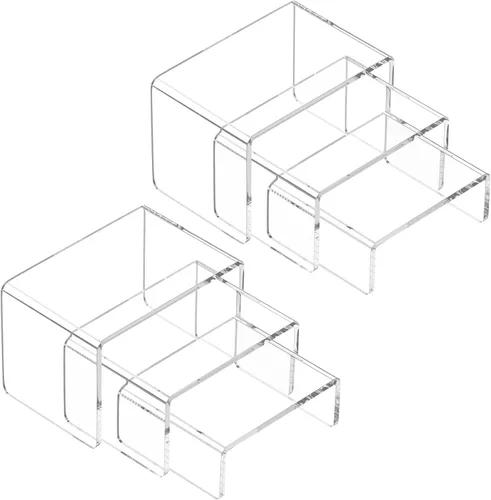 Miniatura 11 de NIUBEE Juego de 2 Elevadores de Acrílico para Exhibir Figuras Funko POP, Soportes Transparentes para Pasteles para Decoraciones de Mesa de Postres