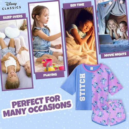 Miniatura 4 de Disney Conjunto de pijama para niñas, ropa de dormir de verano de La Bella y la Bestia, Rey León, Princesa, Stitch PJs de 2 piezas
