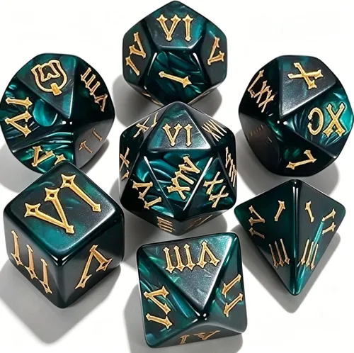 Miniatura 24 de CiaraQ DND - Juego de dados poliédricos con bolsa de dados para juegos de rol de Calabozos y Dragones RPG MTG (fuente negra y dorada)