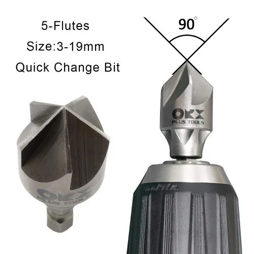 Miniatura 2 de 2 piezas de juego de herramientas de desbarbado y achaflanado, broca de desbarbado externa, broca avellanada para ajuste de 1/8"-3/4" (3mm-19mm)