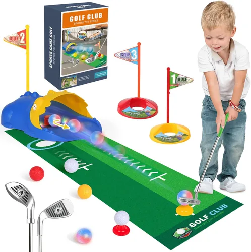 Miniatura 9 de Liberry Conjunto de golf para niños de 3, 4, 5, 6 años, para niños y niñas, juego de palos de golf retráctiles para niños pequeños con alfombrilla