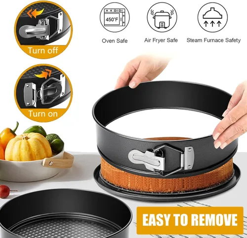 Miniatura 3 de Molde desmontable de 10 pulgadas para hornear, redondas, a prueba de fugas, antiadherentes, extraíbles, para pasteles, tartas de queso, pizza