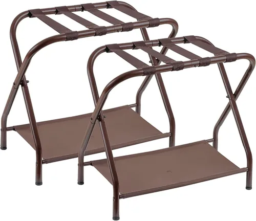 Miniatura 10 de Heybly Portaequipajes, paquete de 2, soporte plegable de acero para maleta con estante de almacenamiento para dormitorio, hotel, marco de acero