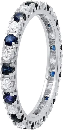 Miniatura 7 de Dazzlingrock Collection 2.3mm Each Alternate Round Blue Sapphire & White Diamond Eternity Wedding Anniversary Ring Band for Her in Gold