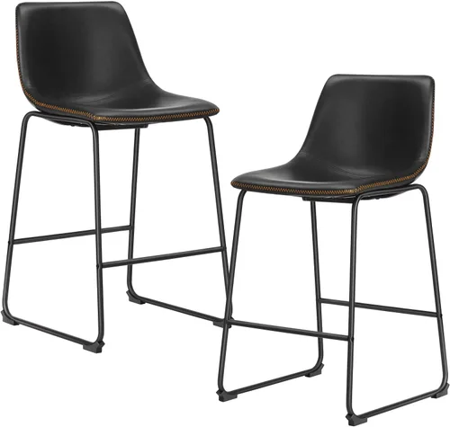 DUMOS Juego de 2 taburetes de bar de piel sintética de 26 pulgadas de altura de mostrador con respaldo, sillas de bar modernas de metal para isla de