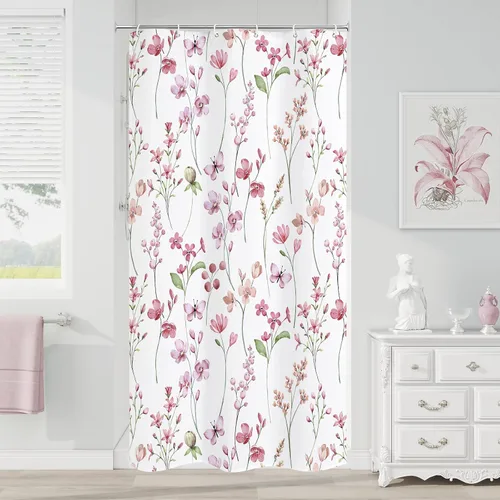 Miniatura 40 de Litabel Cortina de ducha con diseño floral de acuarela, cortina de ducha de flores de mariposa azul para baño, juego de cortina de ducha moderna