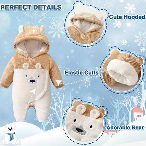 Miniatura 3 de Fairy Baby Traje de nieve para bebé recién nacido, oso enterizo, abrigo cálido de invierno para niñas y niños de 0 a 18 meses