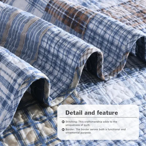 Miniatura 7 de Y-PLWOMEN Colcha tamaño Queen – Colcha reversible de 100% algodón a rayas estilo granja, ligera, acogedora y moderna, ropa de cama de campo