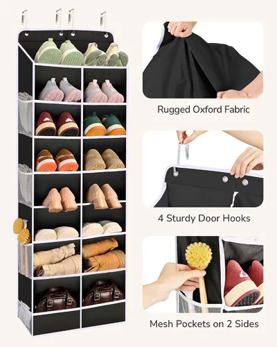 Miniatura 4 de ULG Organizador de zapatos sobre la puerta con 16 bolsillos grandes, zapatero colgante para puerta de armario, almacenamiento de zapatos que ahorra