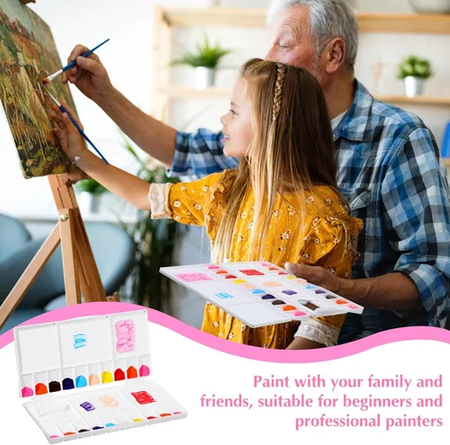 Miniatura 5 de Kosiz 12 piezas de paleta de pintura de acuarela plegable a granel bandeja de pintura con 20 pozos, 5 áreas de mezcla, paleta de pintura de acuarela