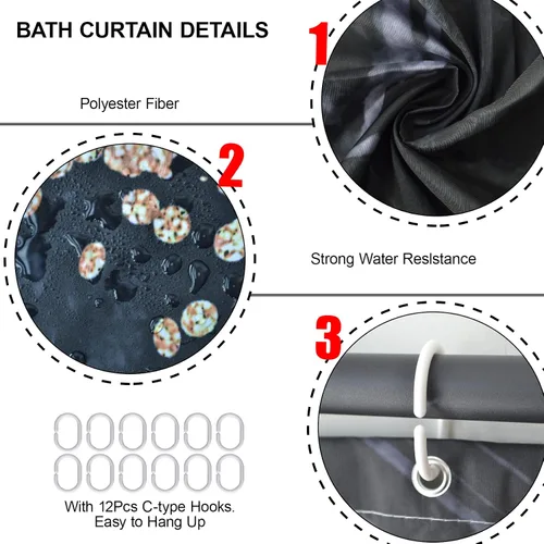 Miniatura 8 de Juego de 4 piezas de cortinas de ducha de mármol, juegos de baño modernos con cortinas de ducha, alfombra para tapa de inodoro, tapete de contorno