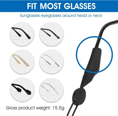 Miniatura 3 de Amabro 2 correas ajustables para gafas, sin cola, retenedor de gafas deportivas, soporte de cadena de gafas de sol, 13.8 in/14 pulgadas