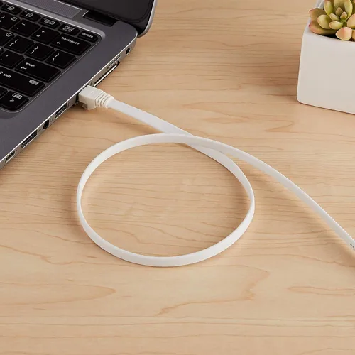Miniatura 5 de Amazon Basics Cable de conexión Ethernet RJ45 Cat 7, plano, 600 MHz, sin enganches, incluye 15 clavos, 30 pies, color blanco