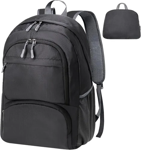 HOLYLUCK Mochila plegable de senderismo ligera de 20L para hombres y mujeres, bolsa de hombro plegable para viajes al aire libre, color negro