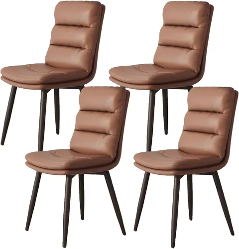 Miniatura 23 de Upholstered Dining Chairs Set of 4, Leather Kitchen Chair with Metal Legs, Dining Room Kitchen Chair with Back for Brown