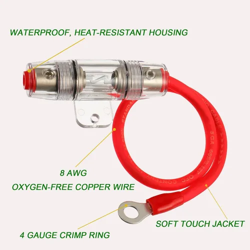 Miniatura 3 de Portafusibles AGU 60A con cable de alimentación de calibre 8 AWG de 1 pie, 99.9% cobre sin oxígeno