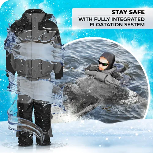 Miniatura 4 de WindRider Traje de pesca en hielo, baberos aislados y chaqueta flotación toneladas de bolsillos Equipo impermeable para pesca en hielo y motos