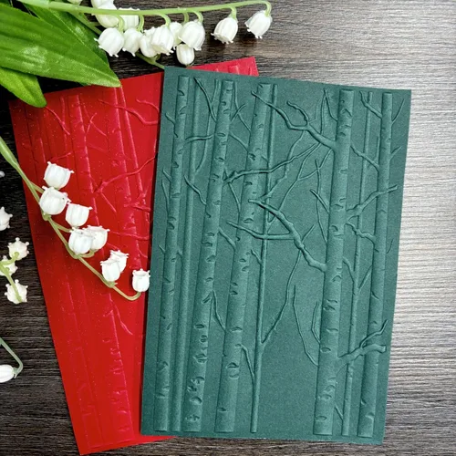 Miniatura 5 de DIYology Carpetas en relieve 3D de bosque para hacer tarjetas, fondo de abedul con textura de fondo en relieve para manualidades, manualidades