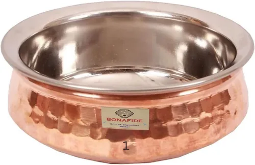 Miniatura 3 de Bona fide cuenco de cobre para servir, vajilla de cobre de 8 pulgadas de diámetro, 27.1 fl oz de cobre con tapa, plato para servir tazón pequeño