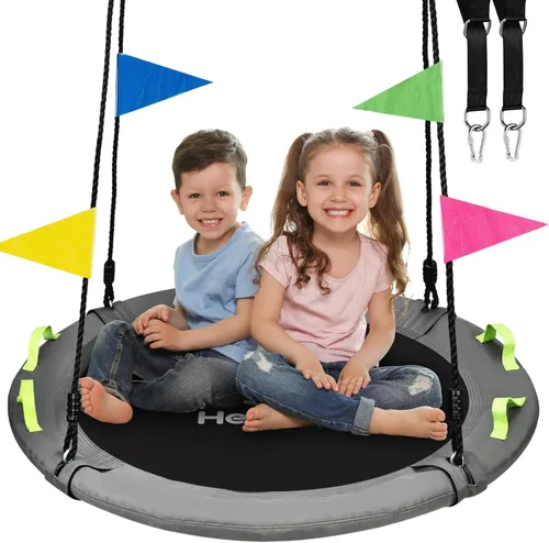 HeyZoo Columpio para Árbol, Columpio Platillo de 40 Pulgadas para Niños, Capacidad de Peso de 900 Libras, con Correas Colgantes Ajustables, para Gris