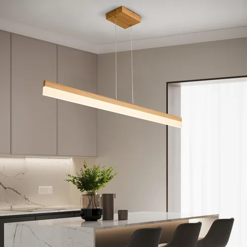 Miniatura 3 de Moderna lámpara colgante lineal LED regulable de 39 pulgadas, luz de madera para comedor, altura ajustable, luz colgante de techo de 3000 K, luz