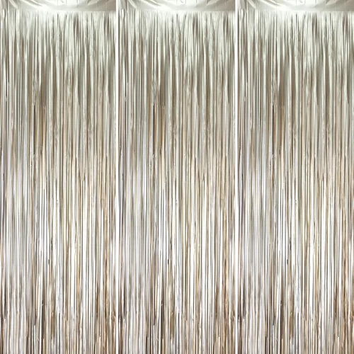 Miniatura 12 de Voircoloria - Cortinas de fondo de flecos de papel de aluminio para fiestas, 3 piezas, 39.6 x 98.4 pulgadas, azul retro 48 Retro Azul