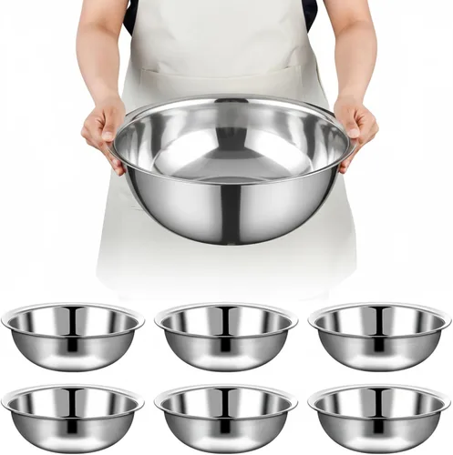 6 cuencos de acero inoxidable para mezclar de metal, cuencos de metal extra grandes con borde más profundo, aptos para lavavajillas, acabado espejo