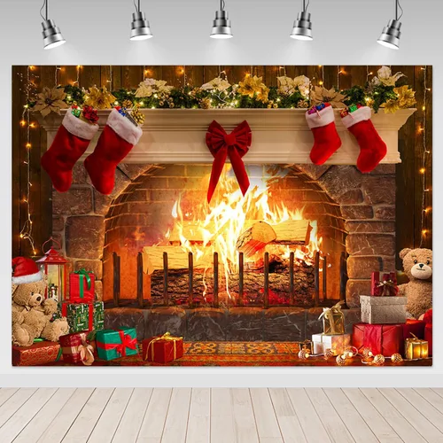 Miniatura 2 de Mocsicka Telón de fondo de chimenea de Navidad de 7 x 5 pies para fotografía, chimenea, pared de ladrillo rojo, telón de fondo de fotografía