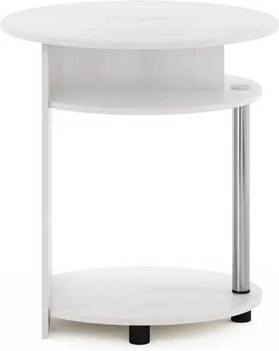 Miniatura 6 de Furinno JAYA Mesa auxiliar ovalada de diseño simple con contenedor, roble blanco/cromo